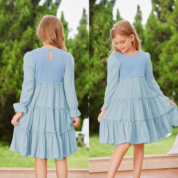 NWT GRACE KARIN Girls Long Sleeves Dress Crew Neck Tiered A Line Dresses Size 7Y - Picture 1 of 17